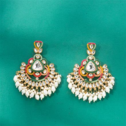 Indo Western Moti Earring With Mehndi Plating