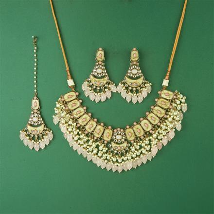 Indo Western Mother Of Pearl Necklace Set With Mehndi Plating