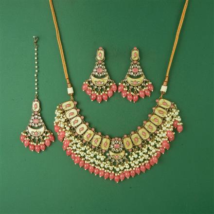 Indo Western Mother Of Pearl Necklace Set With Mehndi Plating