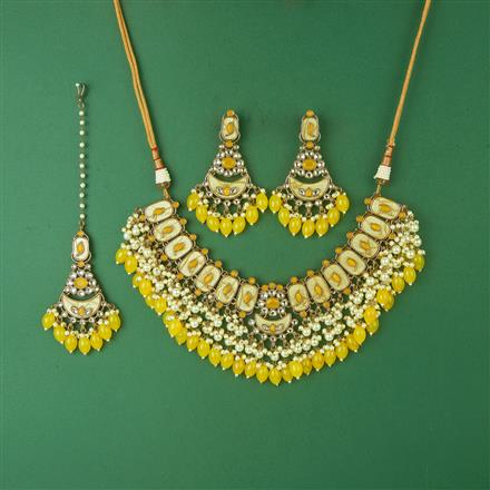 Indo Western Mother Of Pearl Necklace Set With Mehndi Plating