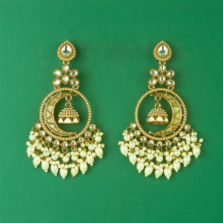 Indo Western Mother Of Pearl Earring With Mehndi Plating