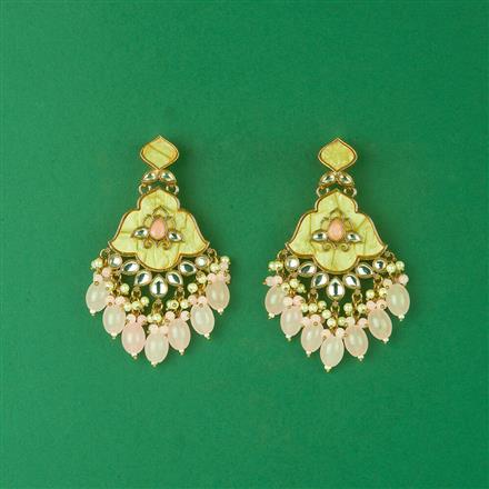 Indo Western Mother Of Pearl Earring With Mehndi Plating