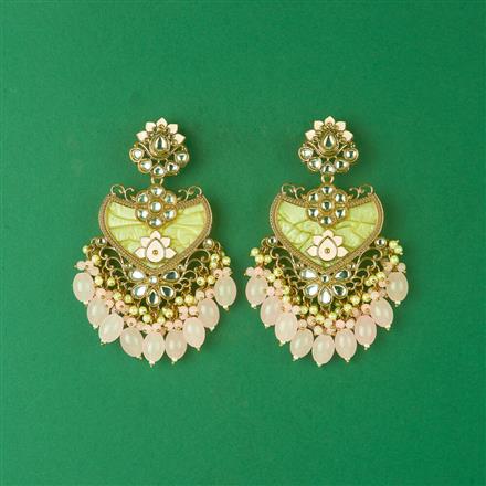 Indo Western Mother Of Pearl Earring With Mehndi Plating
