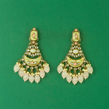 Indo Western Mother Of Pearl Earring With Mehndi Plating