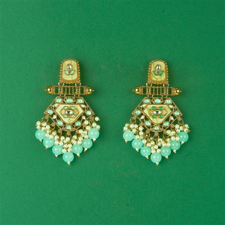 Indo Western Mother Of Pearl Earring With Mehndi Plating