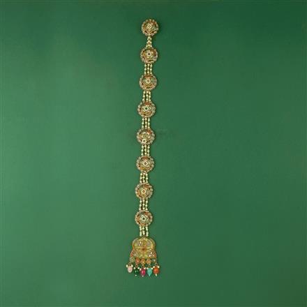 Indo Western Mother Of Pearl Hair Brooch With Mehndi Plating