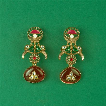 Indo Western Peacock Earring With Mehndi Plating