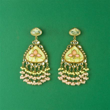 Indo Western Mother Of Pearl Earring With Mehndi Plating
