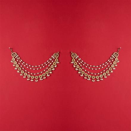 Indo Western Moti Ear Chain With Mehndi Plating