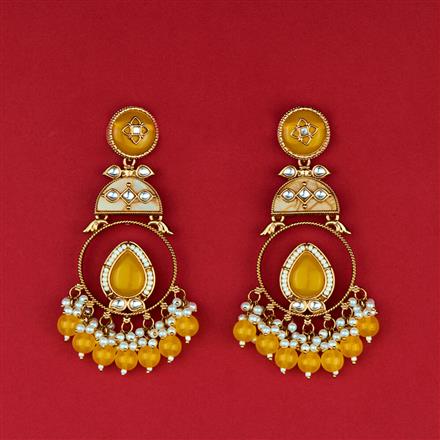 Indo Western Mother Of Pearl Earring With Mehndi Plating