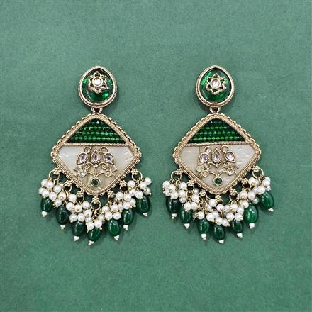 Indo Western Mother Of Pearl Earring With Mehndi Plating