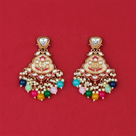 Indo Western Mother Of Pearl Earring With Mehndi Plating