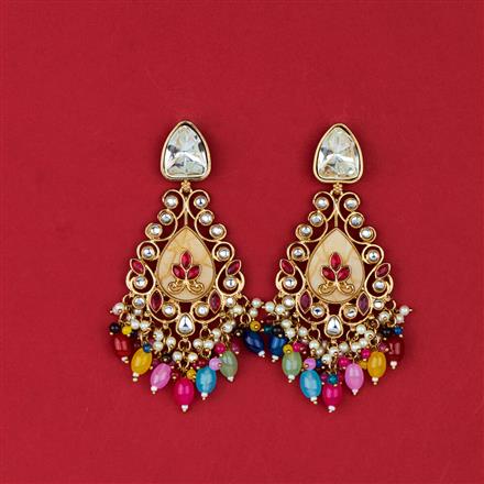 Indo Western Mother Of Pearl Earring With Mehndi Plating