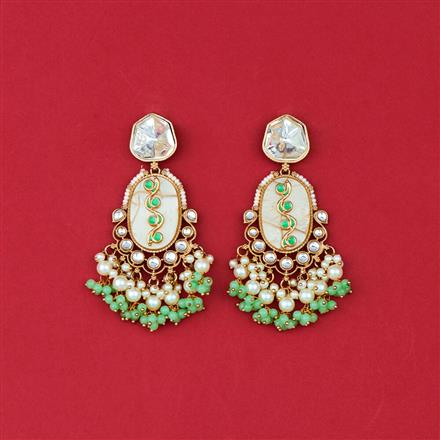 Indo Western Mother Of Pearl Earring With Mehndi Plating