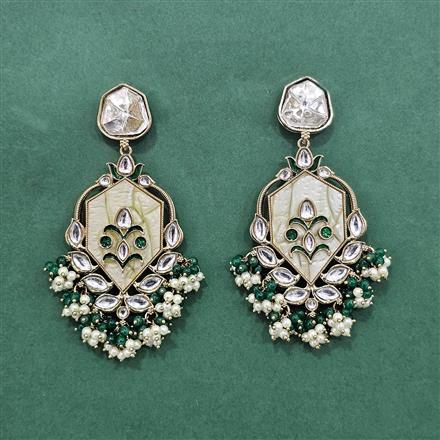 Indo Western Mother Of Pearl Earring With Mehndi Plating