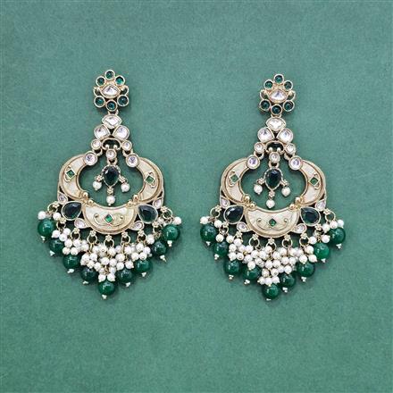 Indo Western Mother Of Pearl Earring With Mehndi Plating