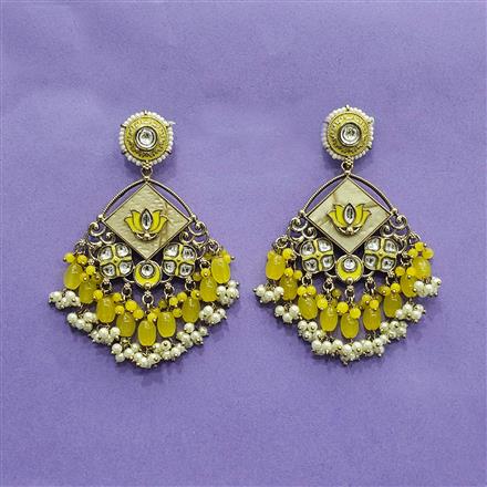 Indo Western Mother Of Pearl Earring With Mehndi Plating