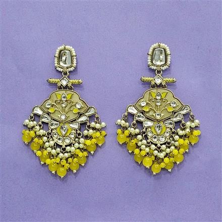 Indo Western Mother Of Pearl Earring With Mehndi Plating