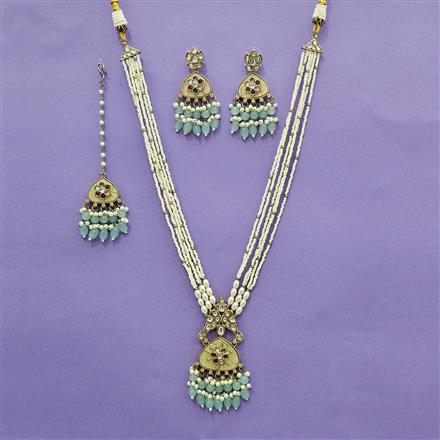 Indo Western Mother Of Pearl Necklace Set With Mehndi Plating