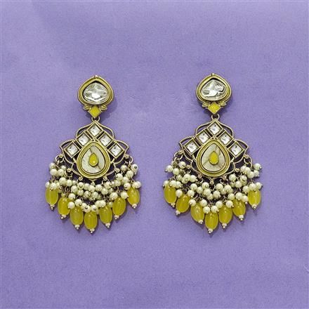 Indo Western Mother Of Pearl Earring With Mehndi Plating