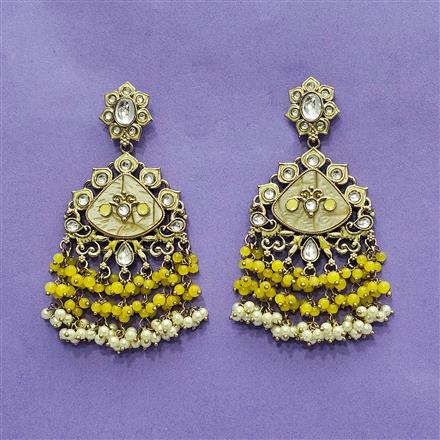 Indo Western Mother Of Pearl Earring With Mehndi Plating