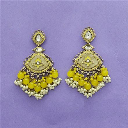 Indo Western Mother Of Pearl Earring With Mehndi Plating