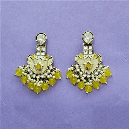 Indo Western Mother Of Pearl Earring With Mehndi Plating