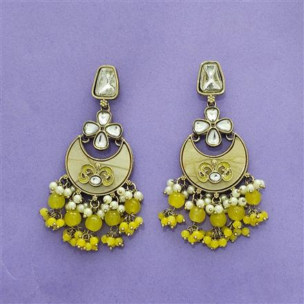Indo Western Mother Of Pearl Earring With Mehndi Plating