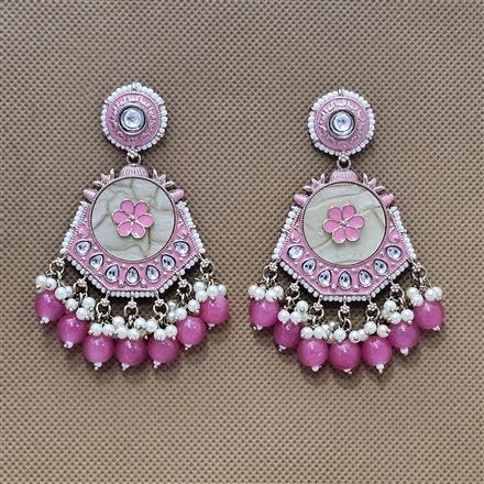 Indo Western Mother Of Pearl Earring With Mehndi Plating