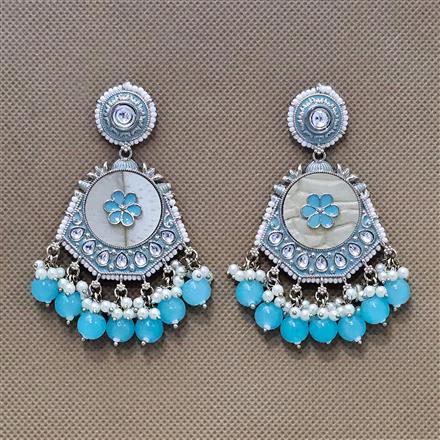 Indo Western Mother Of Pearl Earring With Mehndi Plating