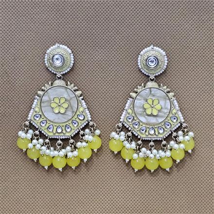 Indo Western Mother Of Pearl Earring With Mehndi Plating