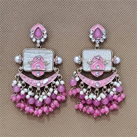 Indo Western Mother Of Pearl Earring With Mehndi Plating