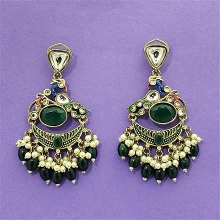 Indo Western Peacock Earring With Mehndi Plating