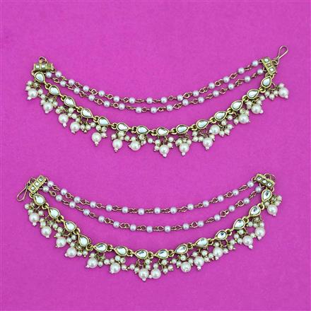 Indo Western Moti Ear Chain With Mehndi Plating