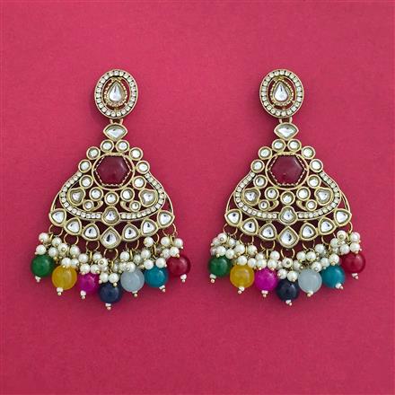 Indo Western Moti Earring With Mehndi Plating