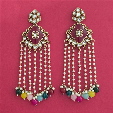 Indo Western Moti Earring With Mehndi Plating