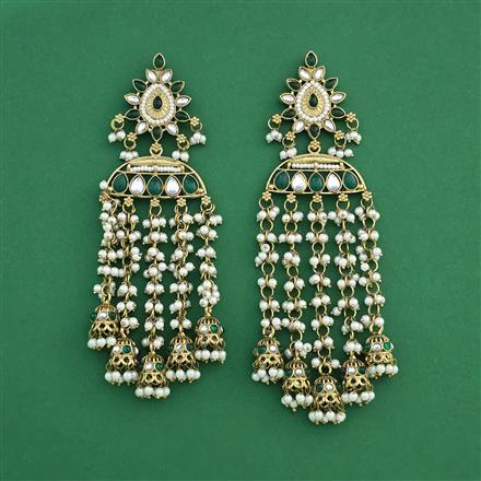 Indo Western Moti Earring With Mehndi Plating