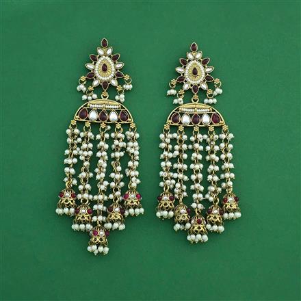 Indo Western Moti Earring With Mehndi Plating
