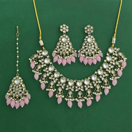 Indo Western Moti Necklace Set With Mehndi Plating