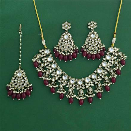 Indo Western Moti Necklace Set With Mehndi Plating