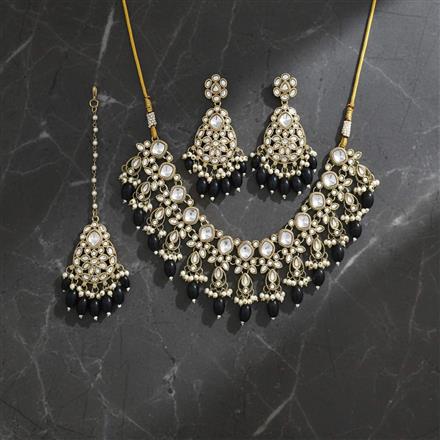 Indo Western Moti Necklace Set With Mehndi Plating
