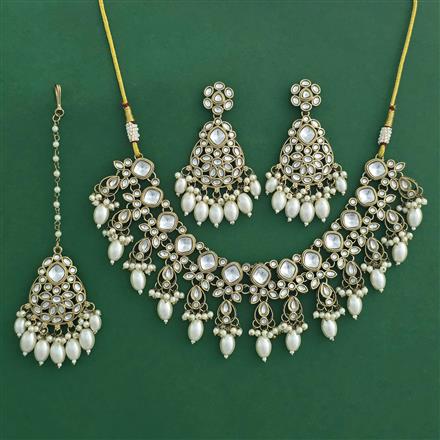Indo Western Moti Necklace Set With Mehndi Plating