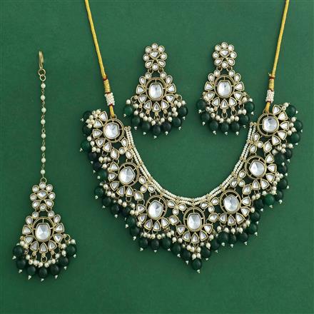 Indo Western Moti Necklace Set With Mehndi Plating