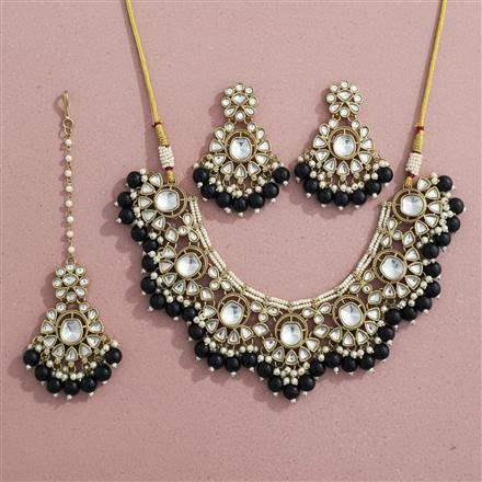 Indo Western Moti Necklace Set With Mehndi Plating