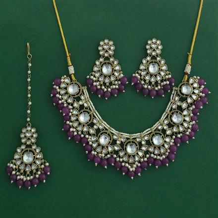 Indo Western Moti Necklace Set With Mehndi Plating