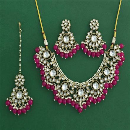 Indo Western Moti Necklace Set With Mehndi Plating