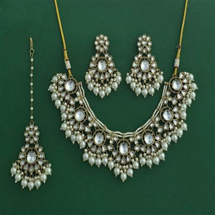 Indo Western Moti Necklace Set With Mehndi Plating
