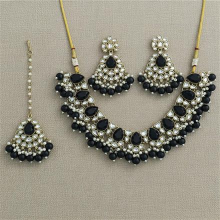 Indo Western Moti Necklace Set With Mehndi Plating