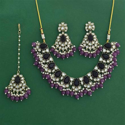 Indo Western Moti Necklace Set With Mehndi Plating