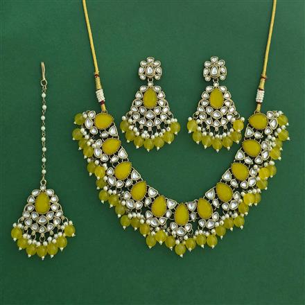 Indo Western Moti Necklace Set With Mehndi Plating
